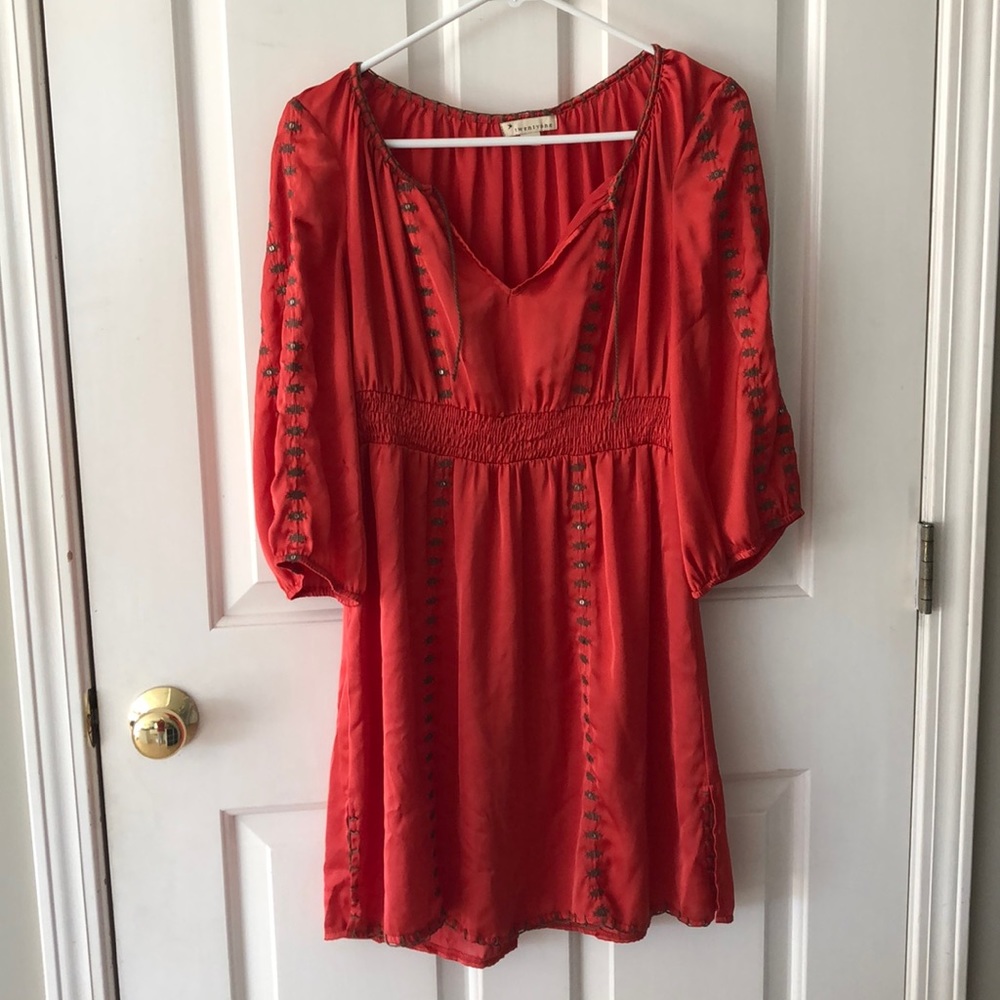 Silk boho embroidered dress